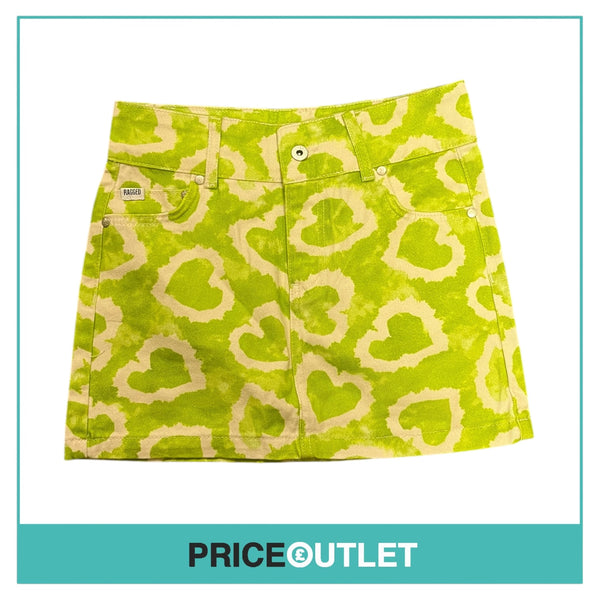 The Ragged Priest - Green and White Heart Print Denim Mini Skirt - Size 26 - BRAND NEW WITH TAGS