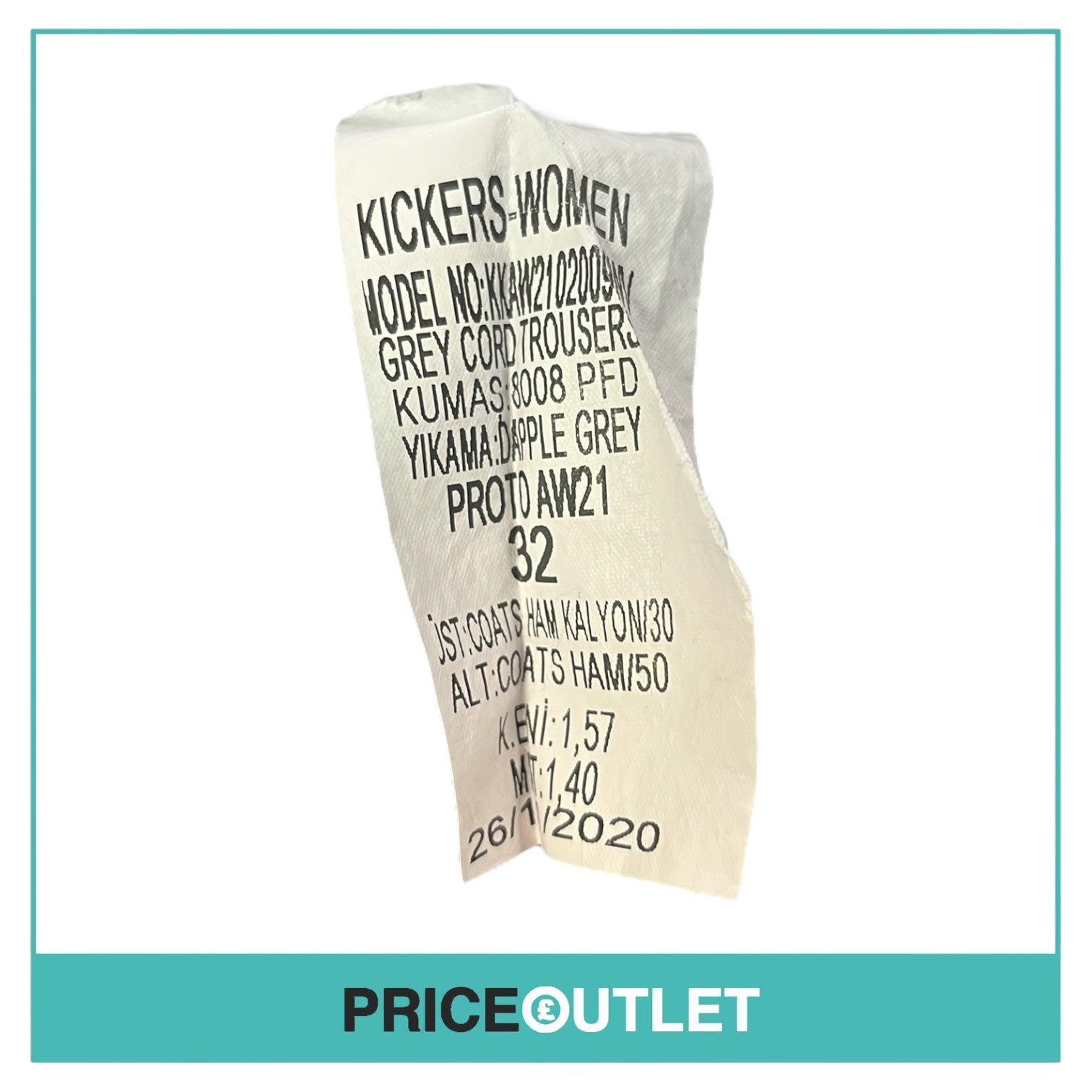 Kickers - Womens Grey Cord Trousers - Size 32 - BRAND NEW