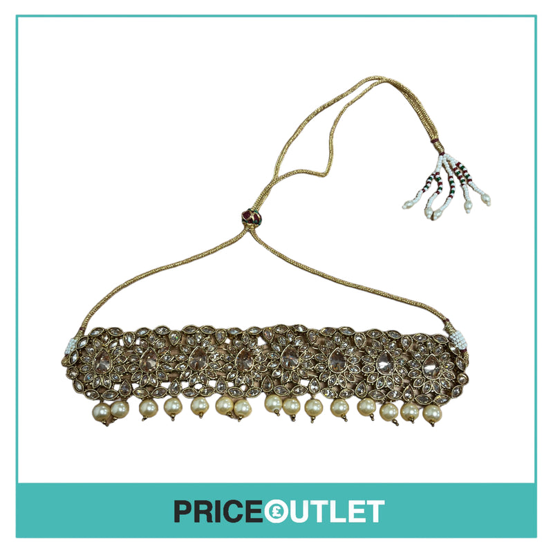Dhiral's Creations - Gold Earrings, Choker and Headpiece Jewellery Set - BRAND NEW IN BAG