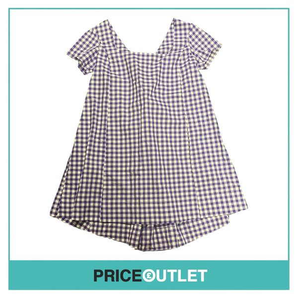 Thierry Colson - Violet Gingham Dress with Short Sleeves - Size L - BRAND NEW WITH TAGS