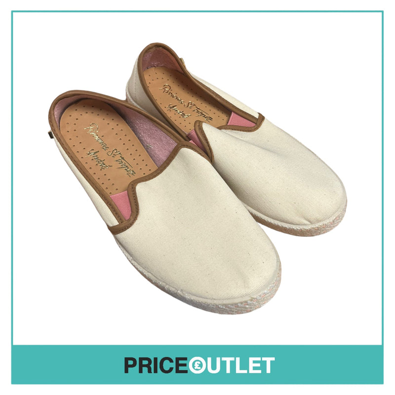 Rivieras - Womens White and Pink Canvas Slip On Shoes - Size 40 - BRAND NEW WITH TAGS