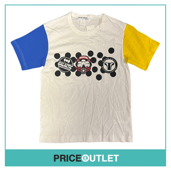 Comme des Garçons Shirt x Star Wars - Mens T-Shirt with Yellow and Blue Sleeves - Size S - BRAND NEW WITH TAGS