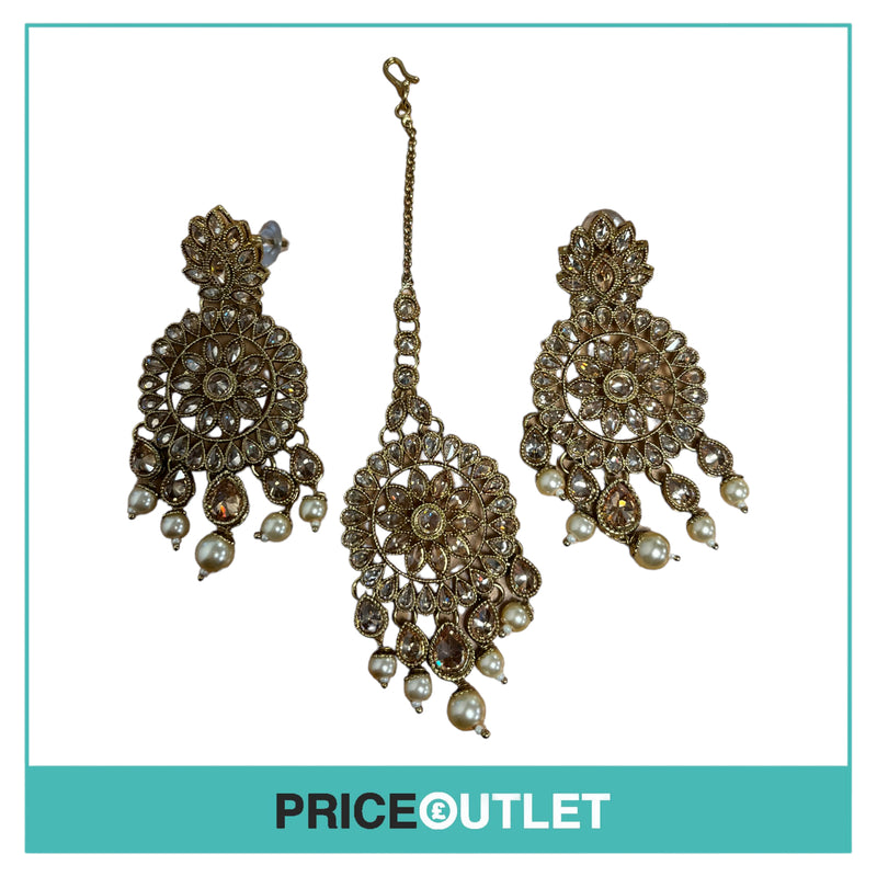 Dhiral's Creations - Gold Earrings, Choker and Headpiece Jewellery Set - BRAND NEW IN BAG
