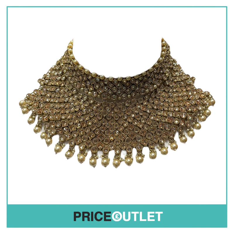 Dhiral's Creations - Gold Earrings, Choker and Headpiece Jewellery Set - BRAND NEW IN BAG