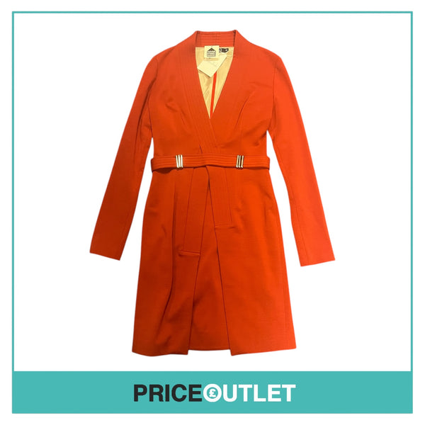 Marios Schwab - Red Long Sleeve Dress with Wrap Neckline and Belt - Size 10 - BRAND NEW WITH TAGS
