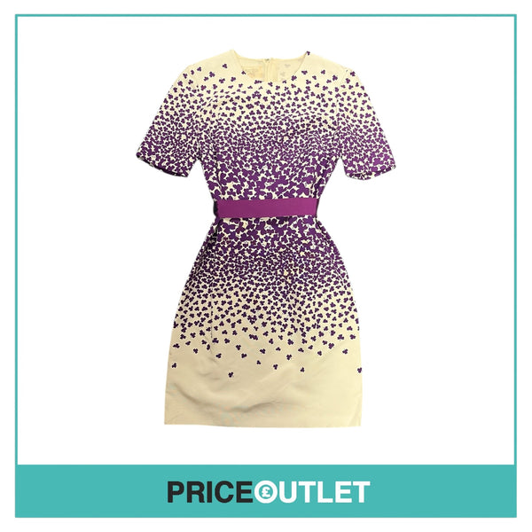 Giambattista Valli - White and Purple Clover Print Dress with Tie Waist - Size XS - BRAND NEW WITH TAGS