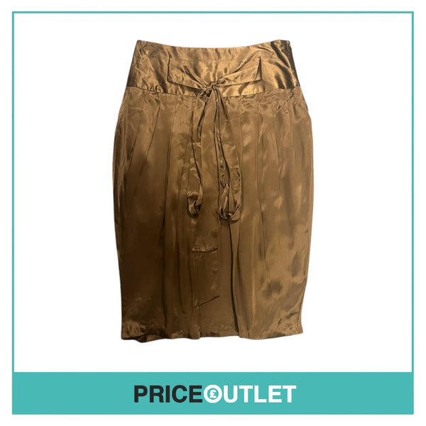 Veronique Branquinho - Brown Satin Skirt with Stitched in Pleats - Size 38 - BRAND NEW WITH TAGS