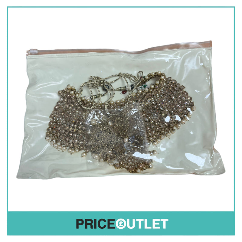Dhiral's Creations - Gold Earrings, Choker and Headpiece Jewellery Set - BRAND NEW IN BAG