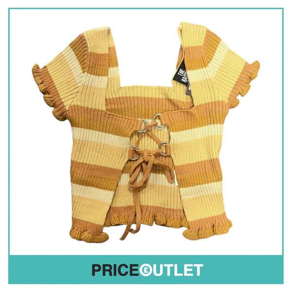 The Ragged Priest - Neutral Chunky Knitted Stripe Top with Tie Detail - Size M - BRAND NEW WITH TAGS