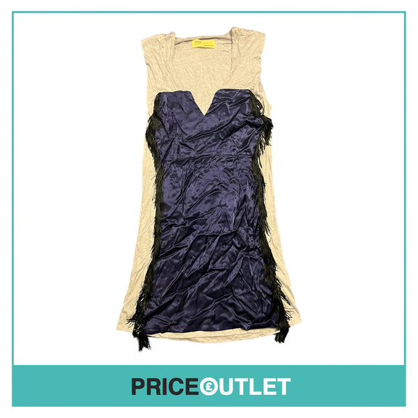Toga - Grey and Navy Dress with Black Tassel Trim - Size 2 - BRAND NEW WITH TAGS