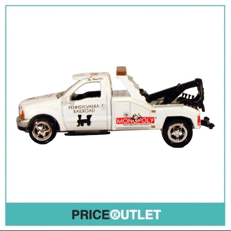 Johnny Lightning - Monopoly Pennsylvania RR '00 Ford F-450 Tow Truck (White) - Damaged Box