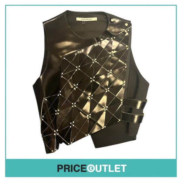 Paco Rabanne - Black Top with Geometric Leather Panel - Size 38 - BRAND NEW WITH TAGS