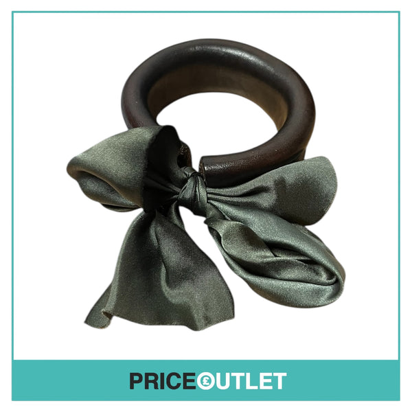 Alfred Leder - Black Leather Bracelet with Green Ribbon - Size OS - BRAND NEW WITH TAGS