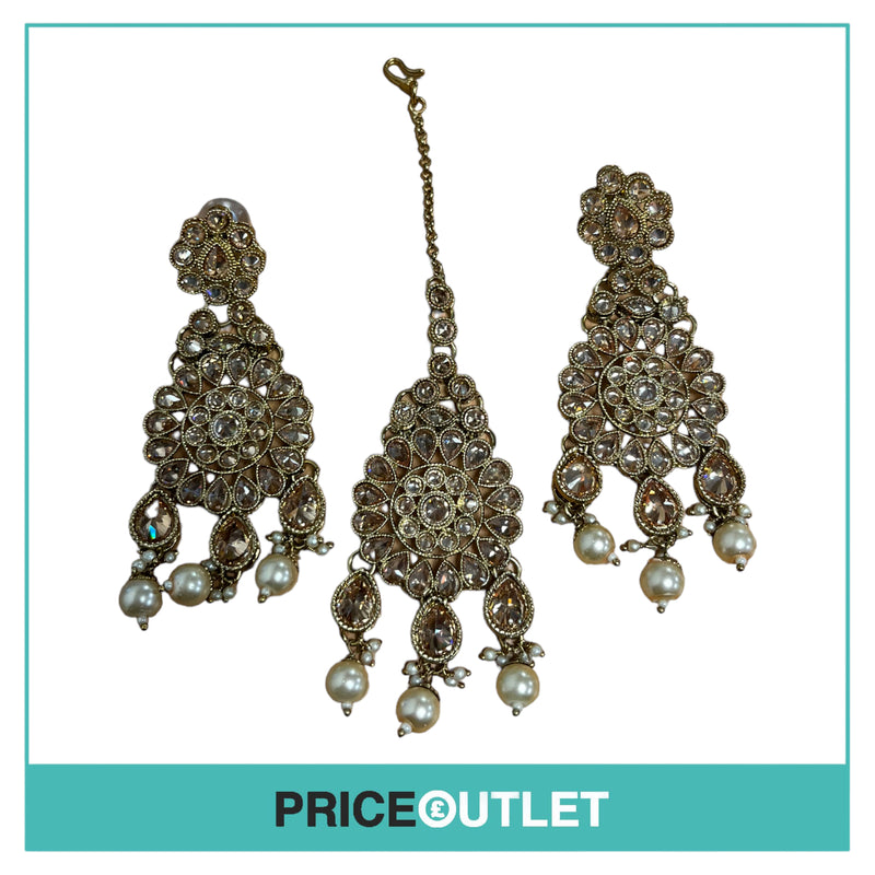 Dhiral's Creations - Gold Earrings, Choker and Headpiece Jewellery Set - BRAND NEW IN BAG