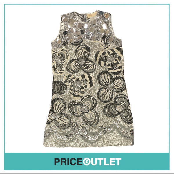 Zandra Rhodes - Floral Dress with Silver Sequins - Size S - BRAND NEW WITH TAGS