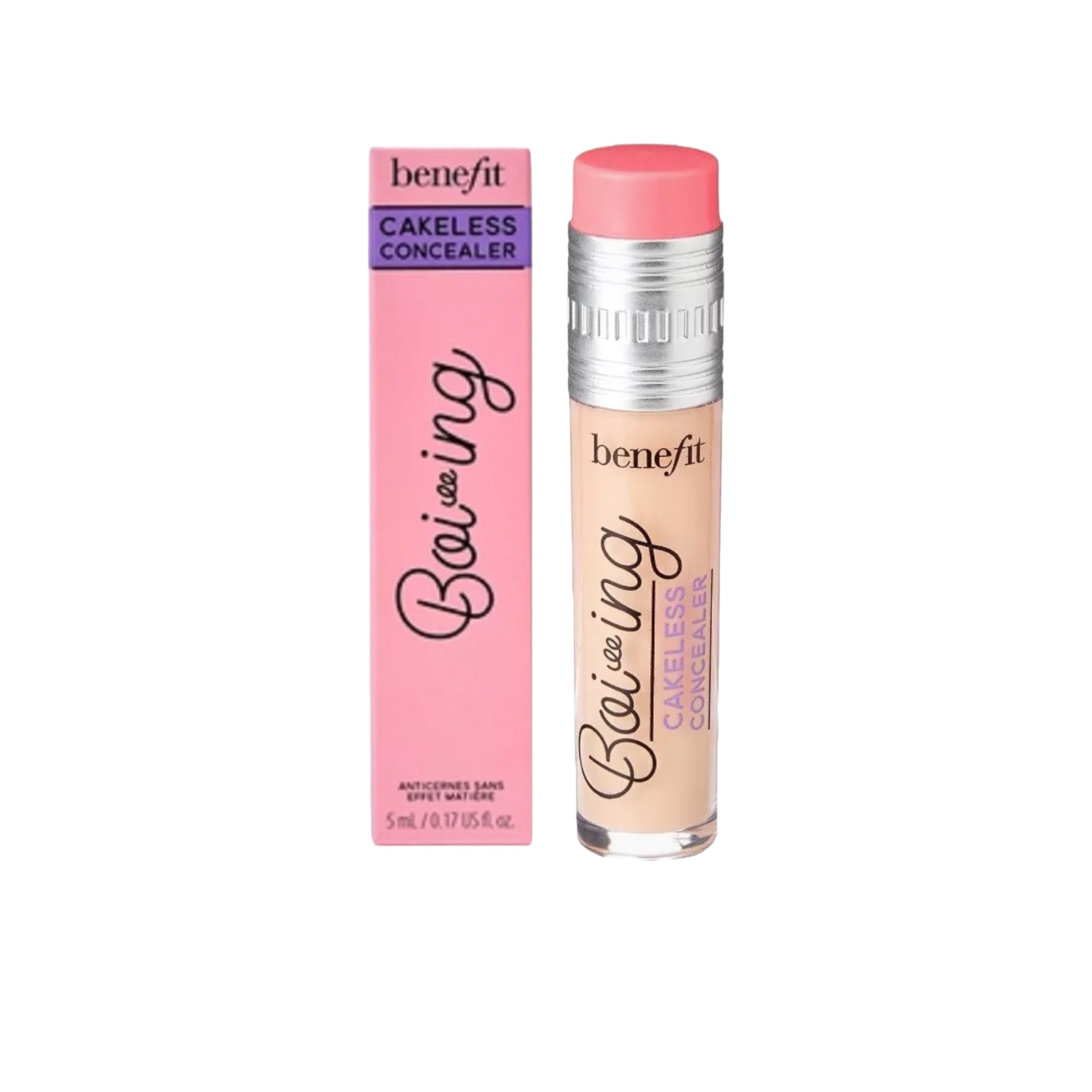 Benefit Cakeless Concealer with pink packaging on a white background