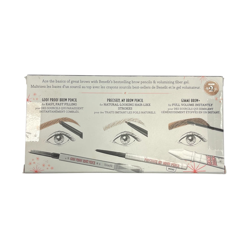 Benefit Cosmetics eyebrow product packaging with illustrations of eyes and brows.