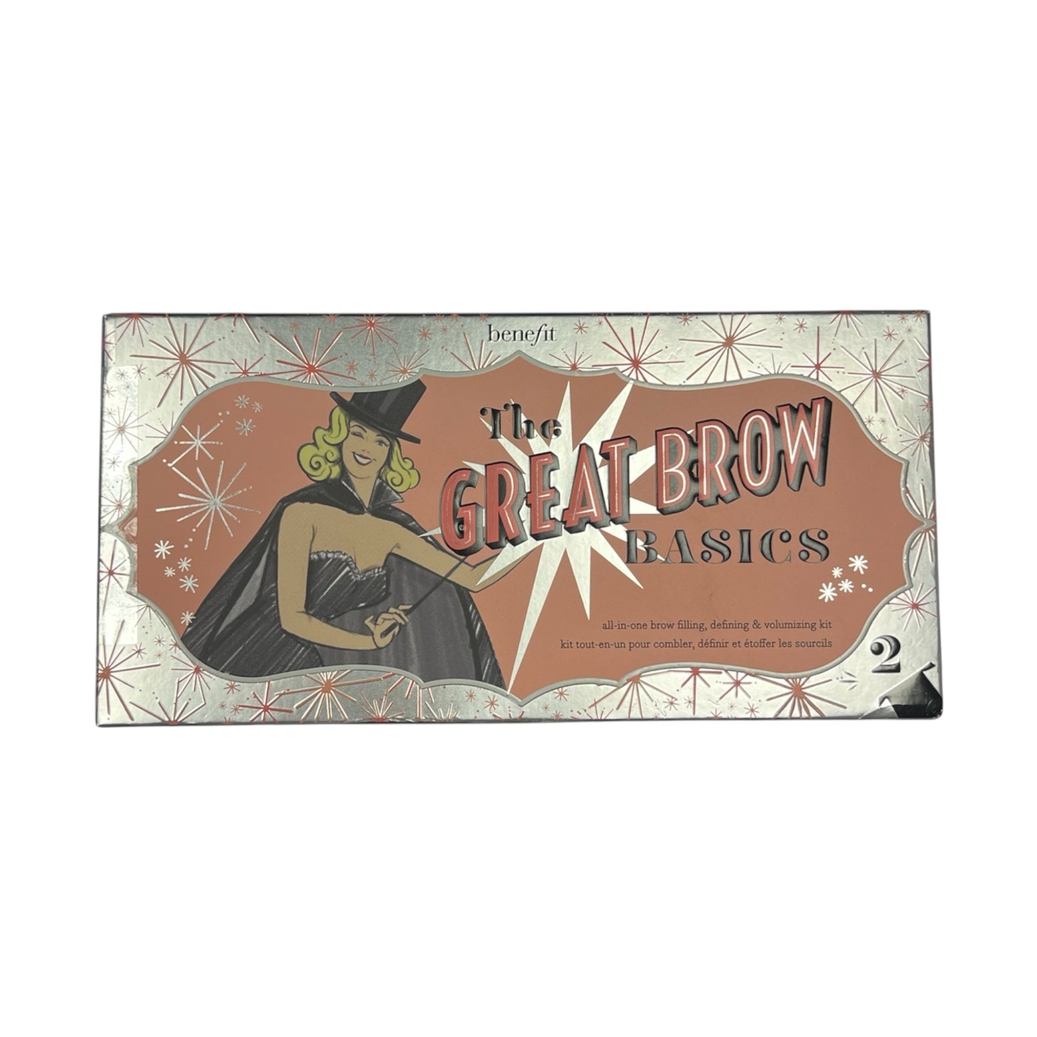 Benefit The Great Brow Basics makeup palette with vintage-style design on a white background