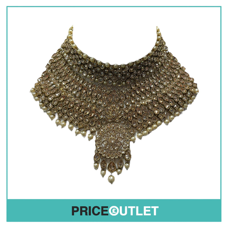 Dhiral's Creations - Gold Earrings, Choker and Headpiece Jewellery Set - BRAND NEW IN BAG