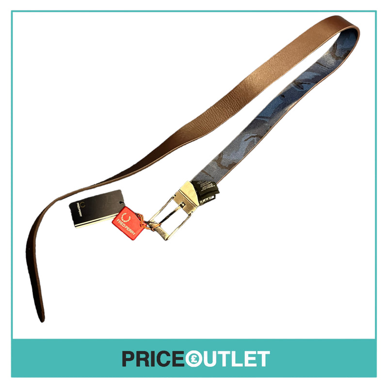 Fred Perry - Brown Leather Belt with Blue Camo Inside - BRAND NEW WITH TAGS