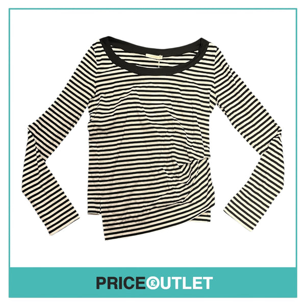 Commuun - Black and White Striped Bow Neck Top - Size 38 - BRAND NEW WITH TAGS