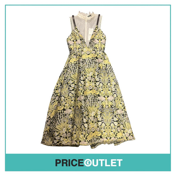 Erdem - Black and Yellow Floral Dress with Mesh Lining  - Size 10 - BRAND NEW WITH TAGS