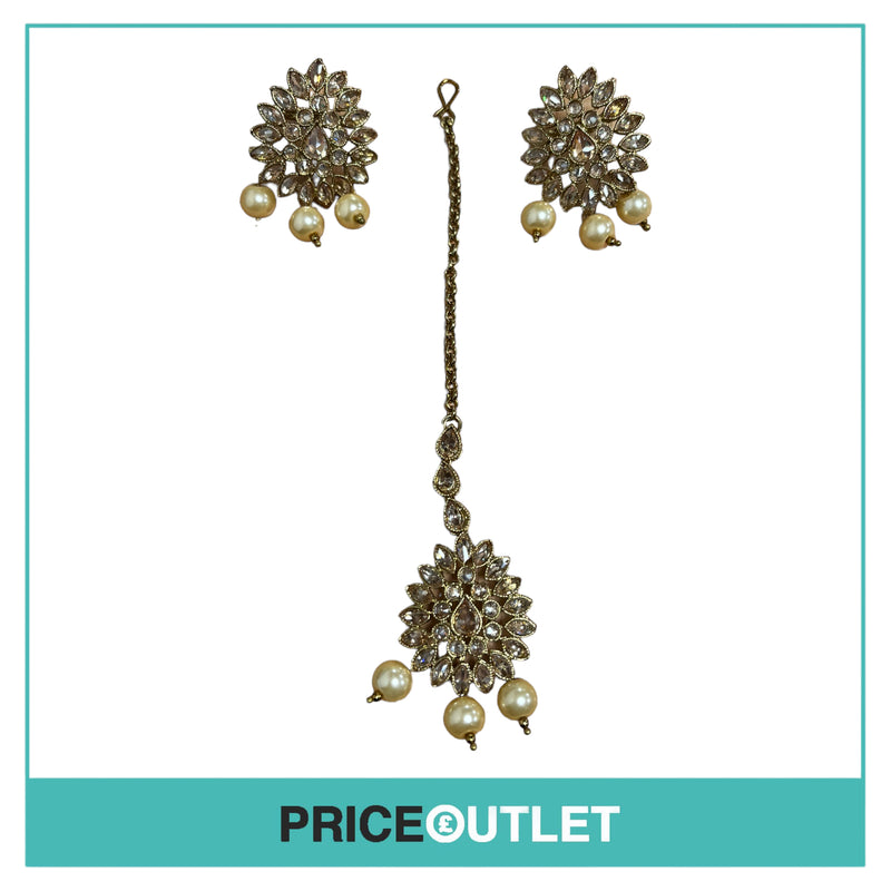 Dhiral's Creations - Gold Earrings, Choker and Headpiece Jewellery Set - BRAND NEW IN BAG