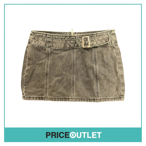 Pretty Little Thing - Petite Grey Acid Wash Buckle Detail Mini Skirt - Size 8 - BRAND NEW WITH TAGS