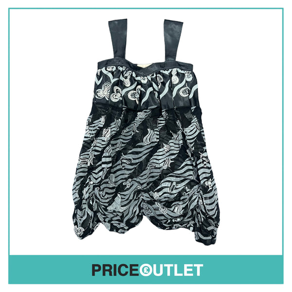 Zandra Rhodes - Monochrome Printed Short Dress with Gathered Skirt - Size 10 - BRAND NEW WITH TAGS