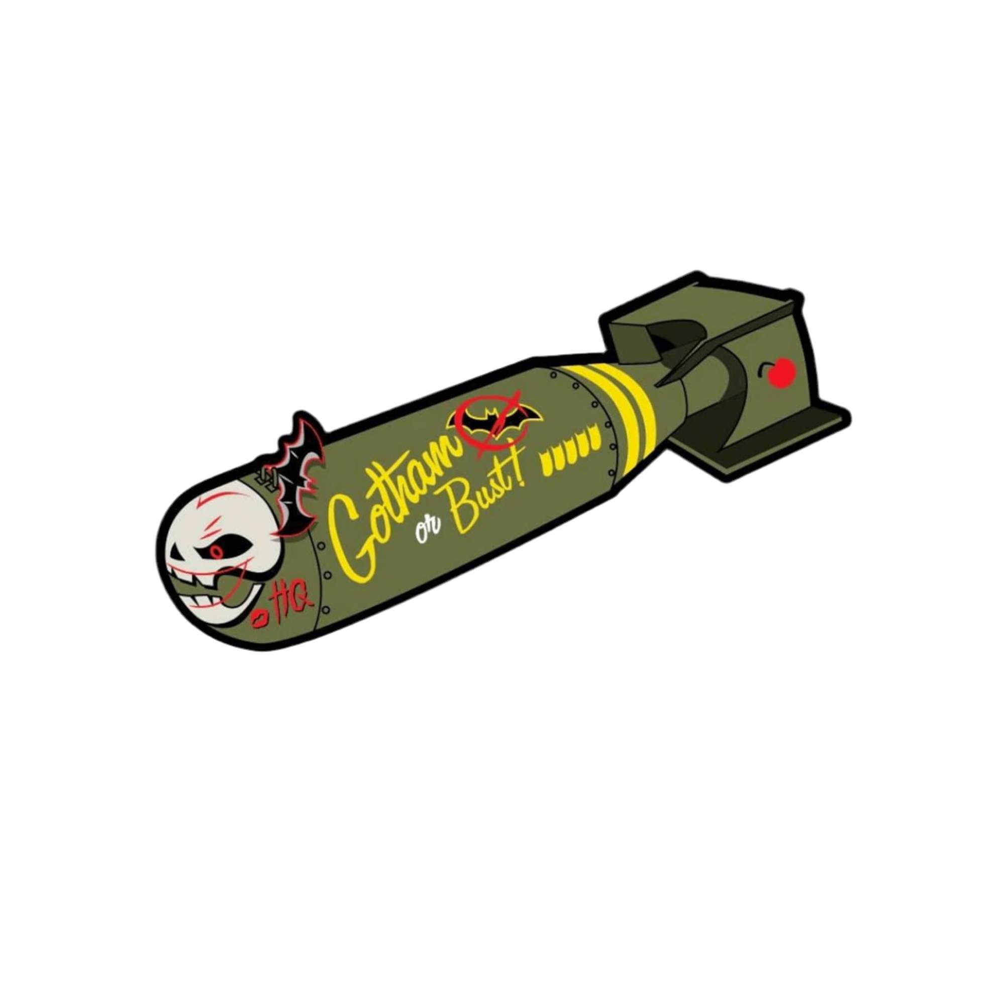 Bomb-shaped object with 'Gotham or Bust!' text on a white background