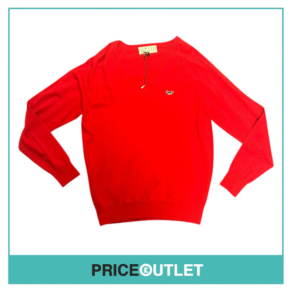 Kitsuné - Mens Red V-Neck Jumper - Size L - BRAND NEW WITH TAGS