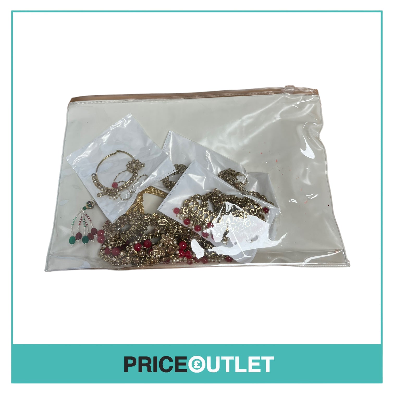 Dhiral's Creations - Gold and Red Necklace, Ring/Bracelet and Headpiece Jewellery Set - BRAND NEW IN BAG