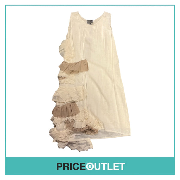 Roberta Furlanetto - White and Brown Dress with Ruffled Details - Size 44 - BRAND NEW WITH TAGS