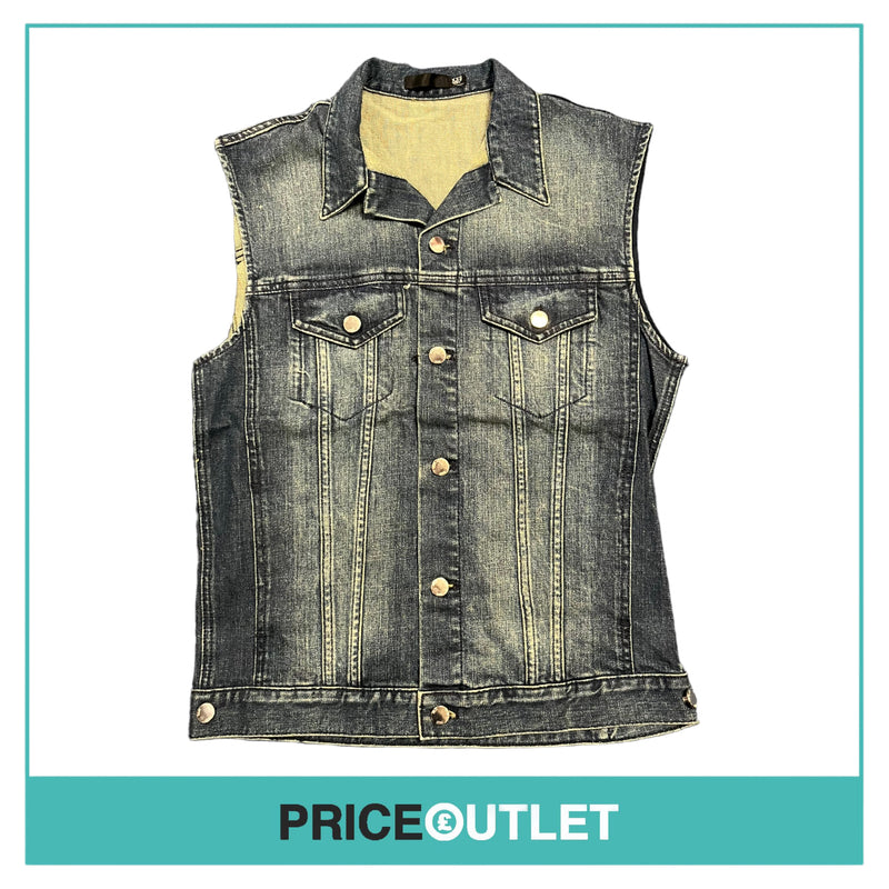 BLK DNM - Blue Sleeveless Denim Jacket with Black Fringe - Size XXS - BRAND NEW WITH TAGS