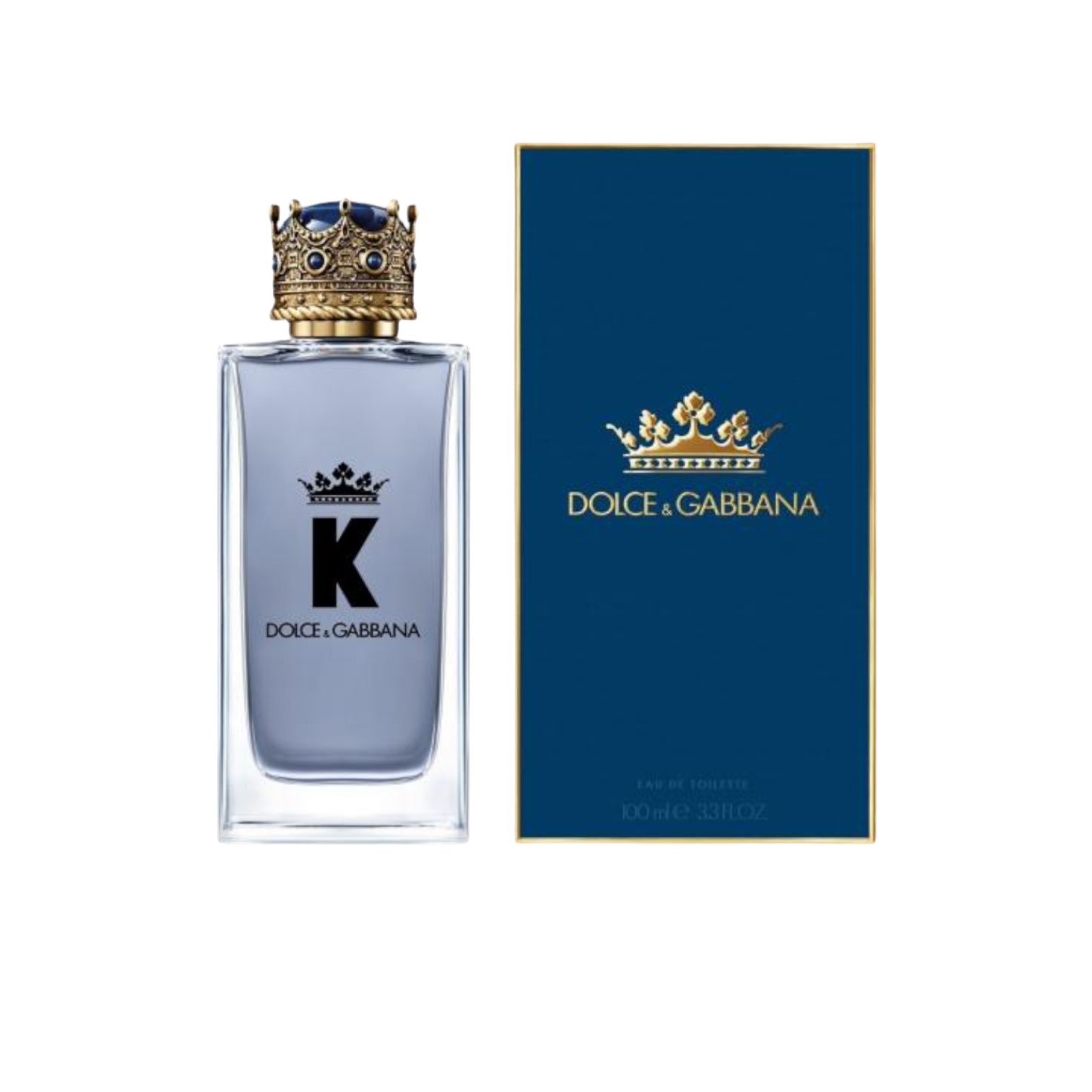 Dolce & Gabbana K perfume bottle and packaging on a white background