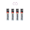 Four Energizer AAA batteries on a white background