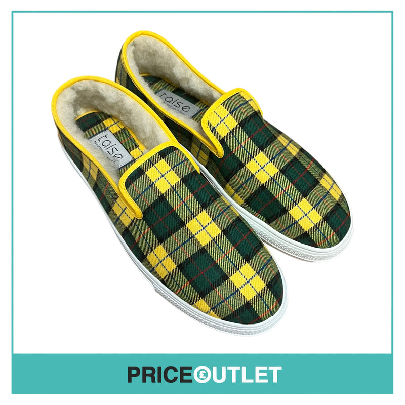 Taise by Souts -  Men’s Yellow and Green Check Fleece Lined Slip-on Shoes - Size 40 - BRAND NEW WITH TAGS