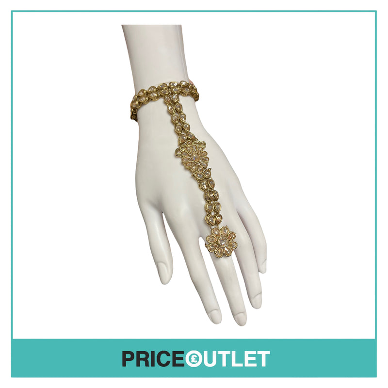 Dhiral's Creations - Gold Necklace, Bracelet/Ring and Headpiece Jewellery Set - BRAND NEW IN BAG