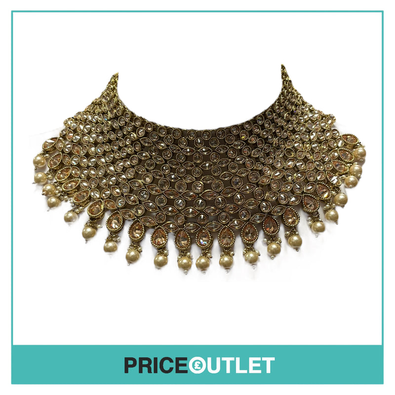 Dhiral's Creations - Gold Earrings, Choker and Headpiece Jewellery Set - BRAND NEW IN BAG