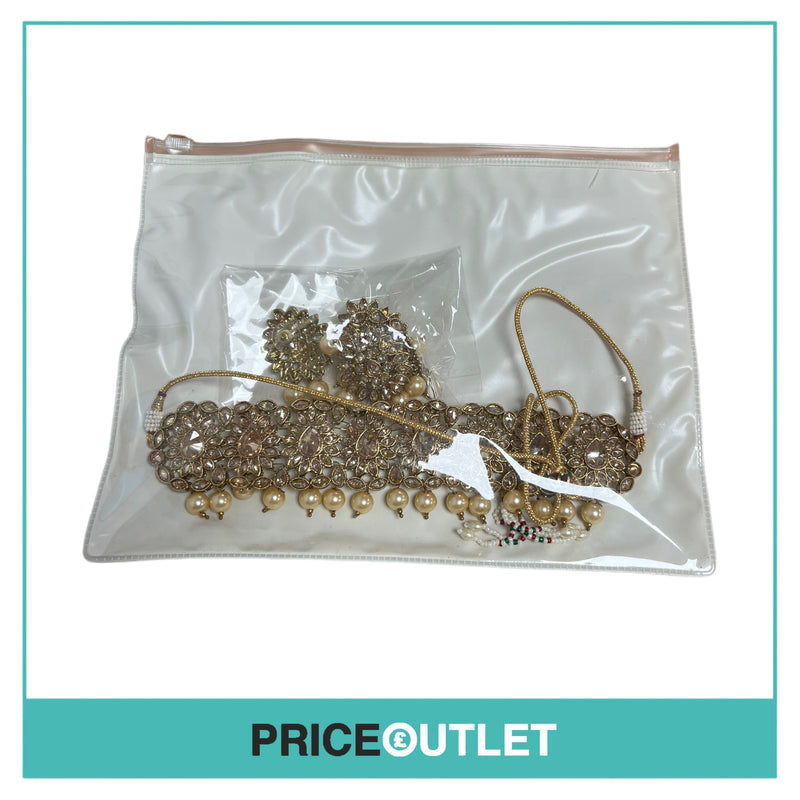 Dhiral's Creations - Gold Earrings, Choker and Headpiece Jewellery Set - BRAND NEW IN BAG