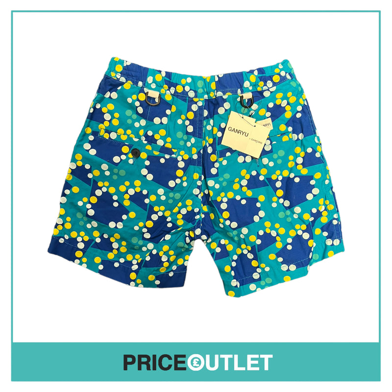 Comme des Garçons Ganryu - Mens Blue Yellow and White Print Shorts - Size S - BRAND NEW WITH TAGS