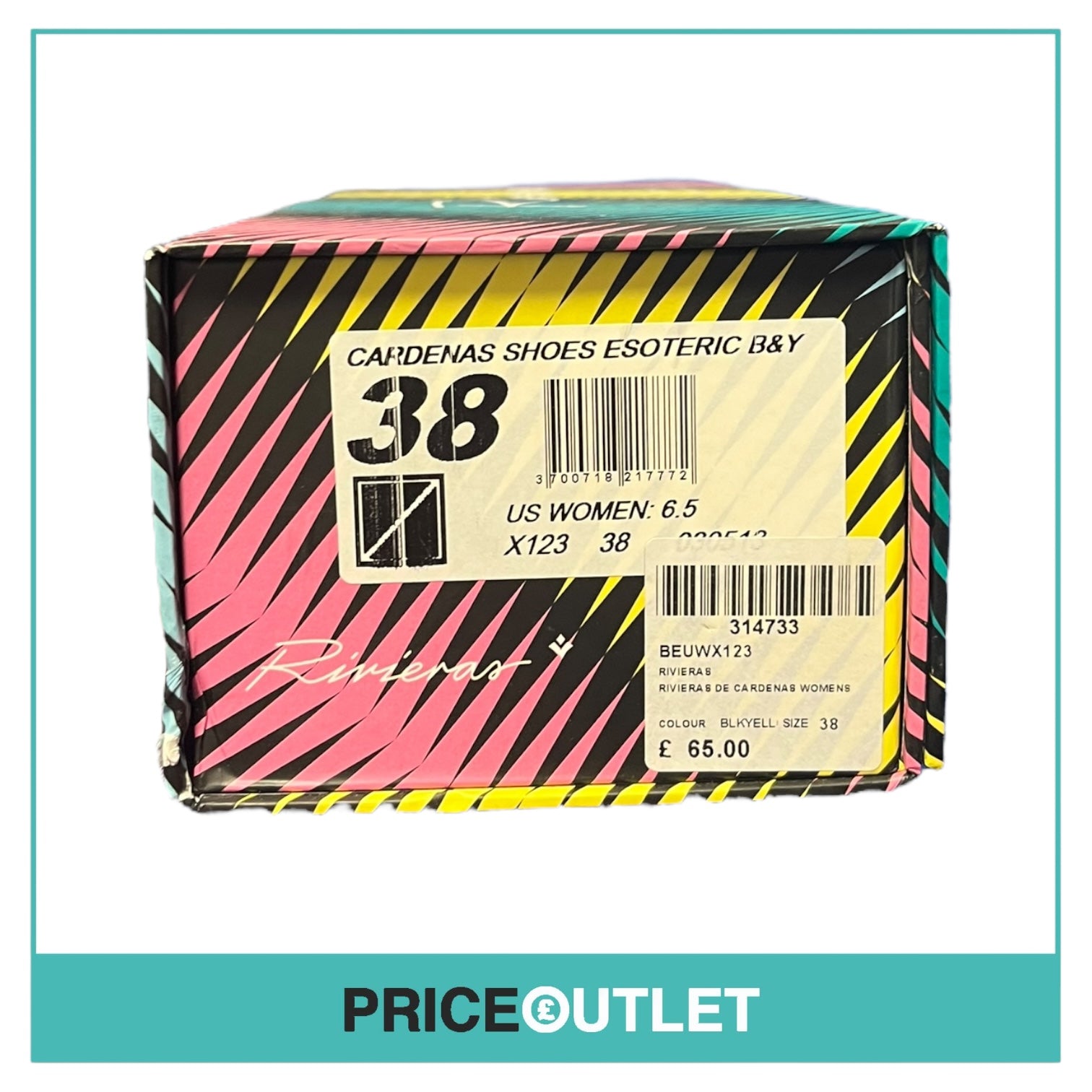 Rivieras - Womens Black and Yellow Print Shoes - Size 38 - BRAND NEW IN BOX