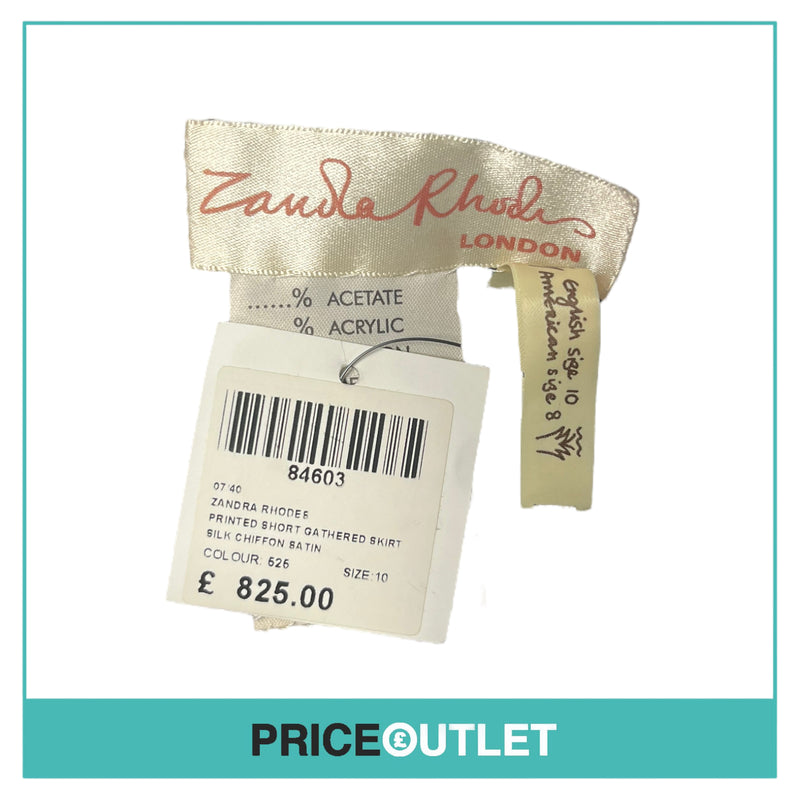 Zandra Rhodes - Monochrome Printed Short Dress with Gathered Skirt - Size 10 - BRAND NEW WITH TAGS