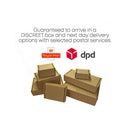 Cardboard boxes with Royal Mail and DPD logos on a white background