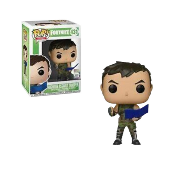 Highrise Assault Trooper Funko Pop! vinyl figure of a character from Fortnite with packaging on a white background