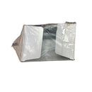 Transparent plastic bag with a corner cutout on a white background