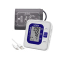 Blood pressure monitor with cuff and USB cable on a white background