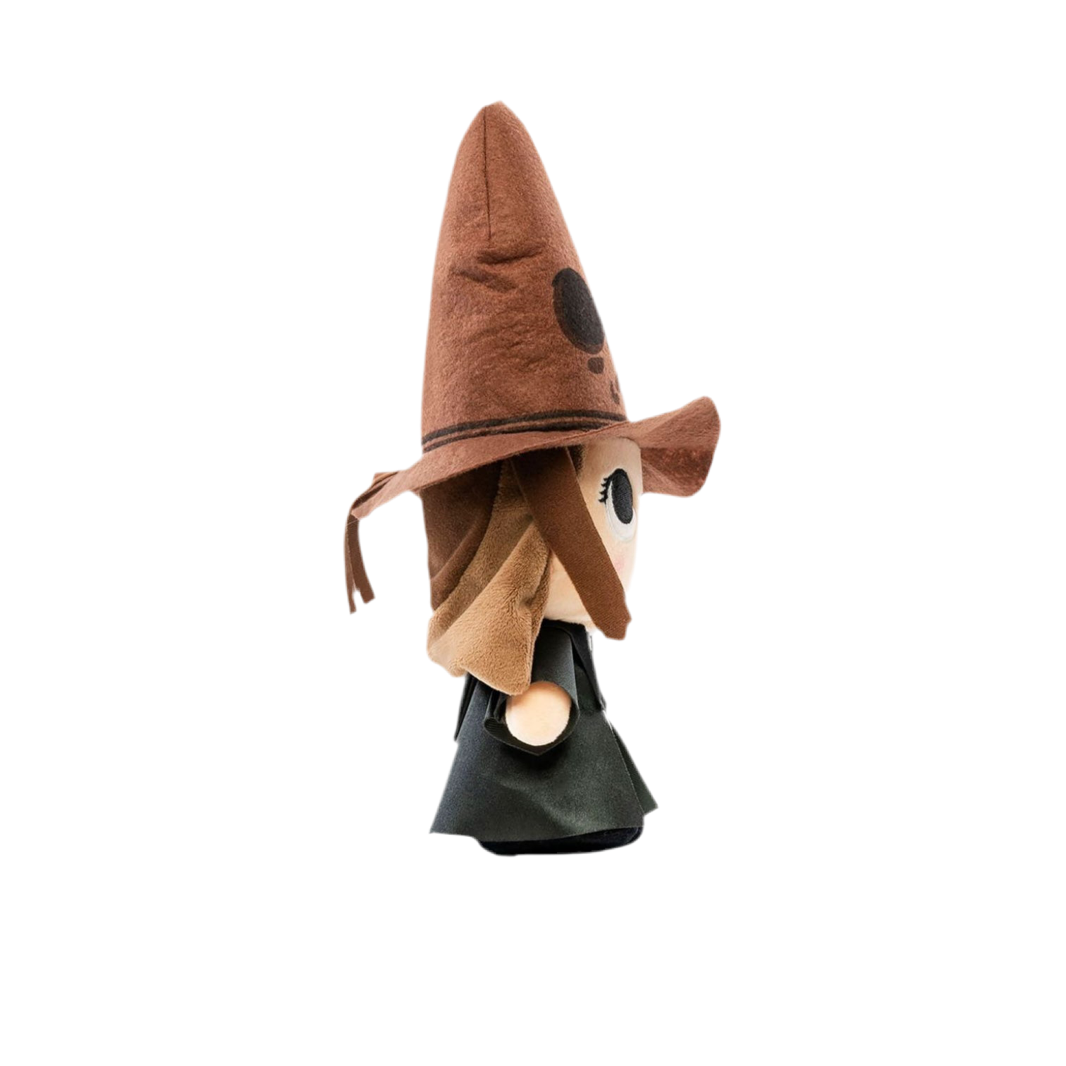 Toy figure of a Hermione Granger wearing sorting hat on a white background