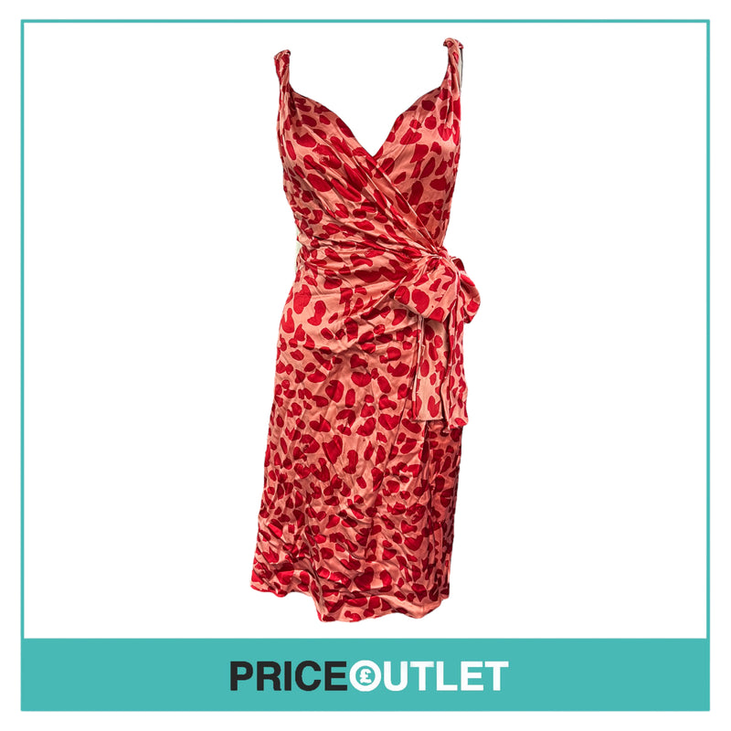 David Szeto - Pink and Red Leopard Print Wrap Dress - Size 36 - BRAND NEW WITH TAGS