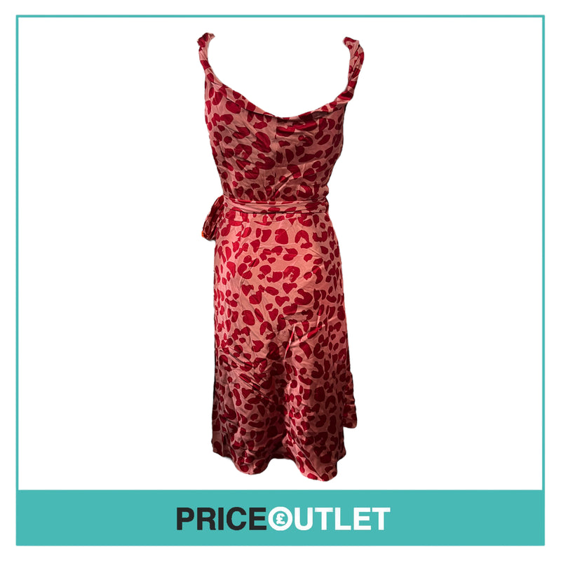 David Szeto - Pink and Red Leopard Print Wrap Dress - Size 36 - BRAND NEW WITH TAGS